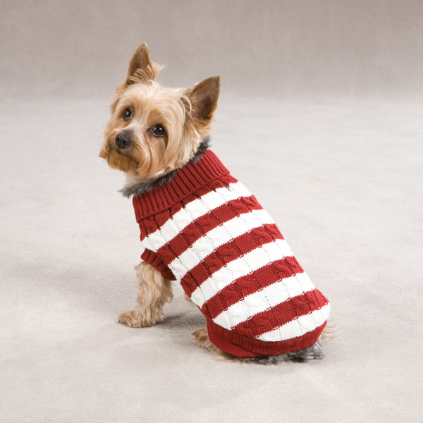 Cabin Striped Turtleneck Dog Sweater - Red | BaxterBoo